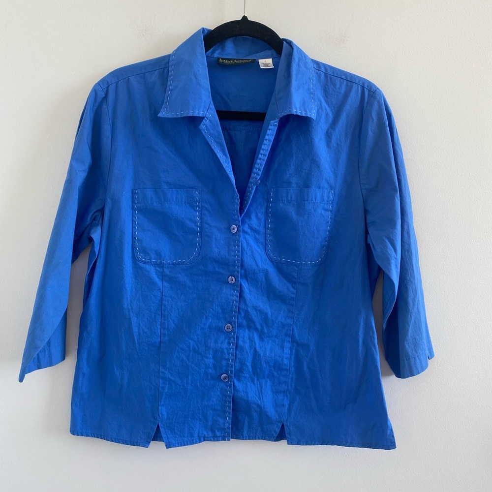 Harve Benard Cotten Blue Button Down Shirt